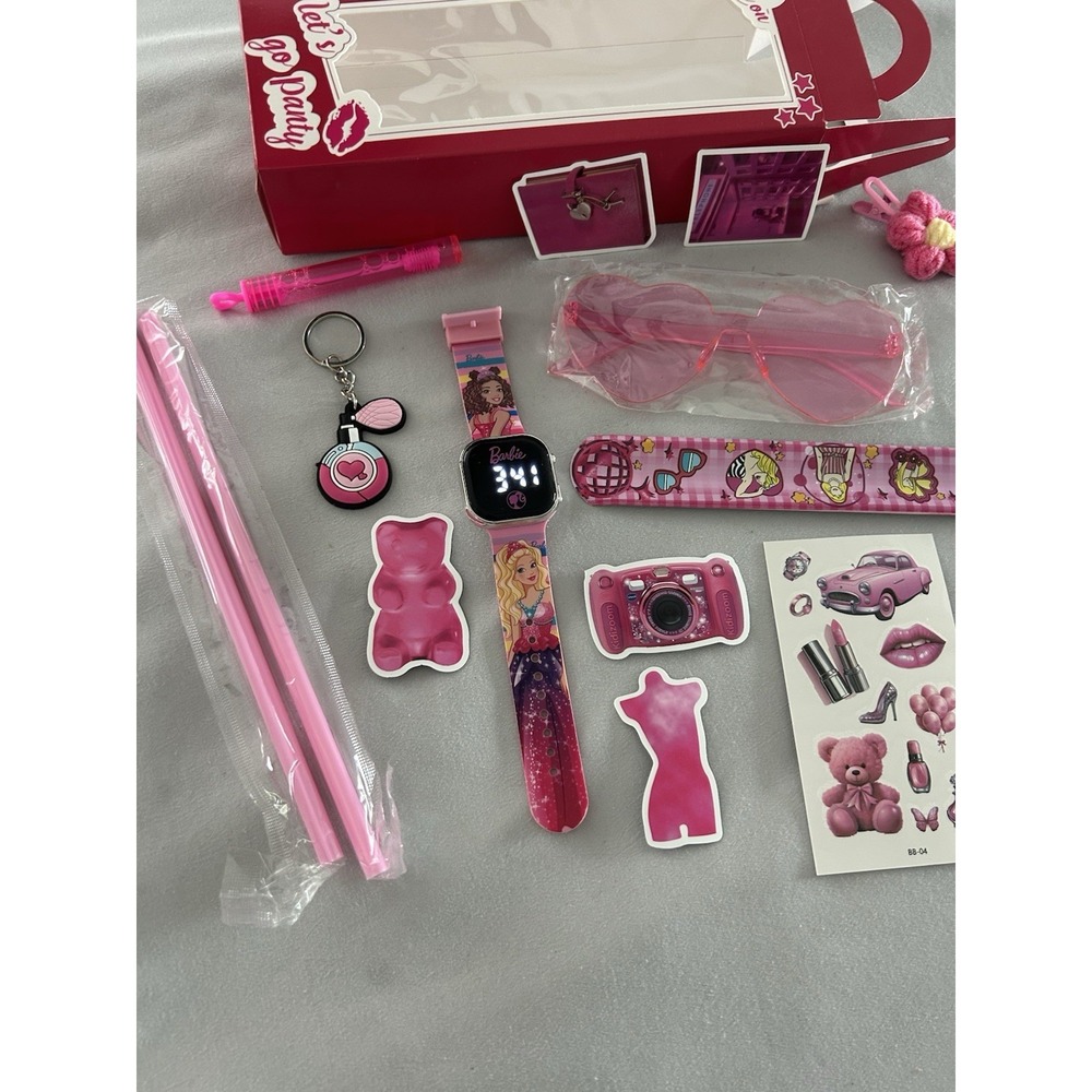 Barbie Pink Watch Gift Box With Stickers Keychain Pink Glasses And More